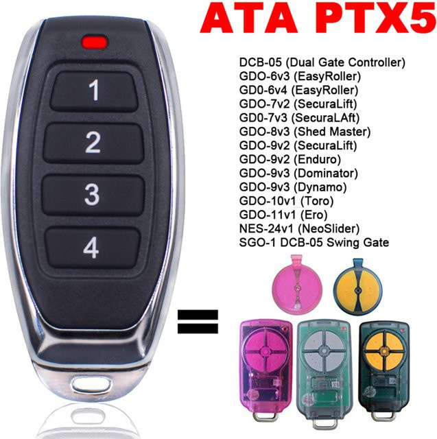 Ata PTX-5 Triocode GDO Garagentor Fernbedienung in Schwarz kompatibel mit PTX-5v1 PTX-5v2 GDO 11v 1/6v 3/6v 4/7v 2/7v 3/8v 3/9v 2/9v3 - Bild 1