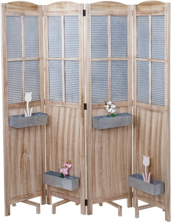 MCW Paravent MCW-D26 als Raumteiler und Sichtschutz mit Pflanzkörben aus Holz und Metall in Grau-braun, H x B x T: 170 x 161 x 29 cm