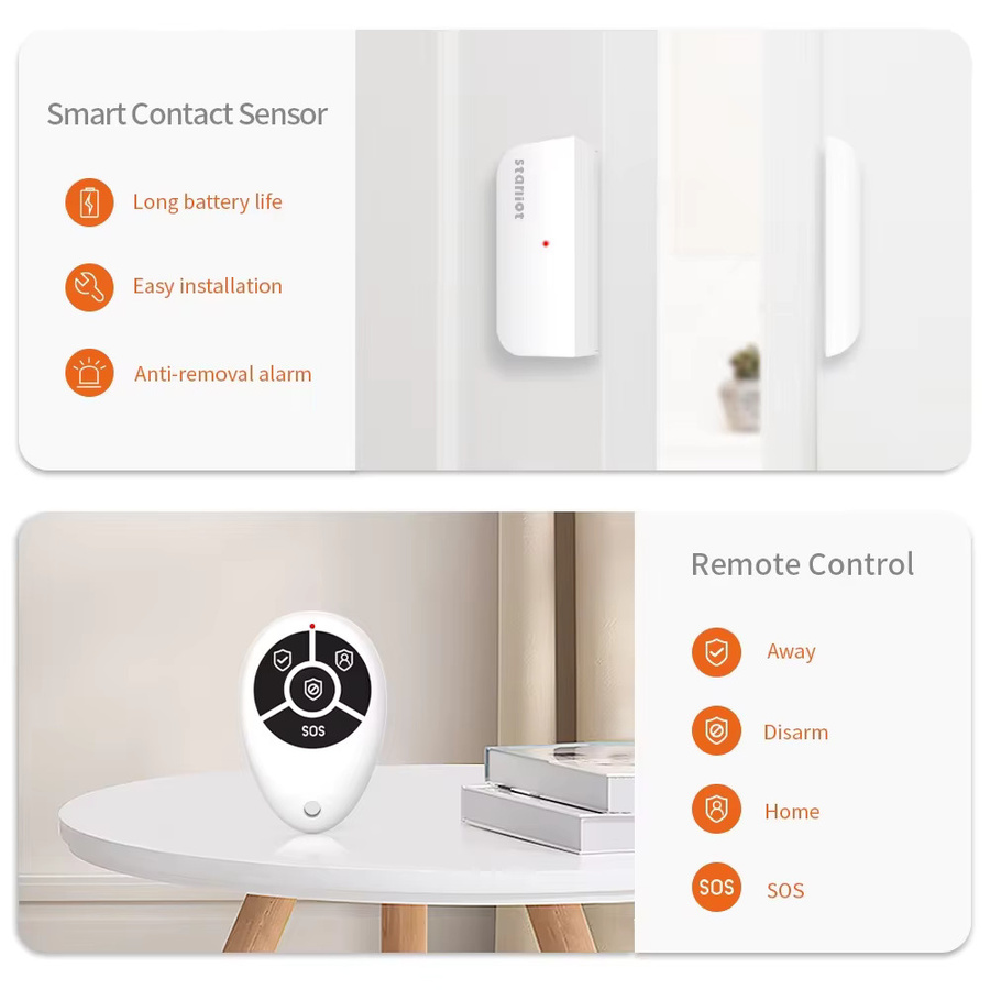 Staniot Smart Home Sicherheitssystem WiFi 433MHz mit Fenster-Tür-Sensoren, drahtloser Innensirene und Fernbedienung in Weiß - Bild 2