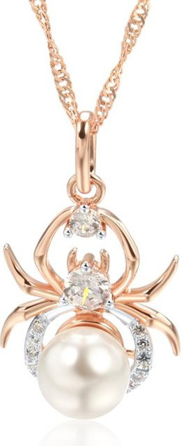 Halskette mit Spinne und Perlen, Roségold, Zirkonia, Damen - Bild 1