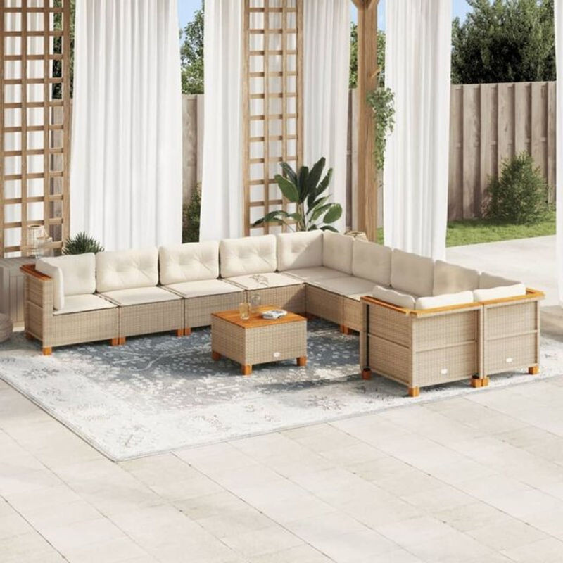 Vidaxl 11-tlg. Garten-Sofagarnitur aus Polyrattan mit Kissen in Beige - Bild 1