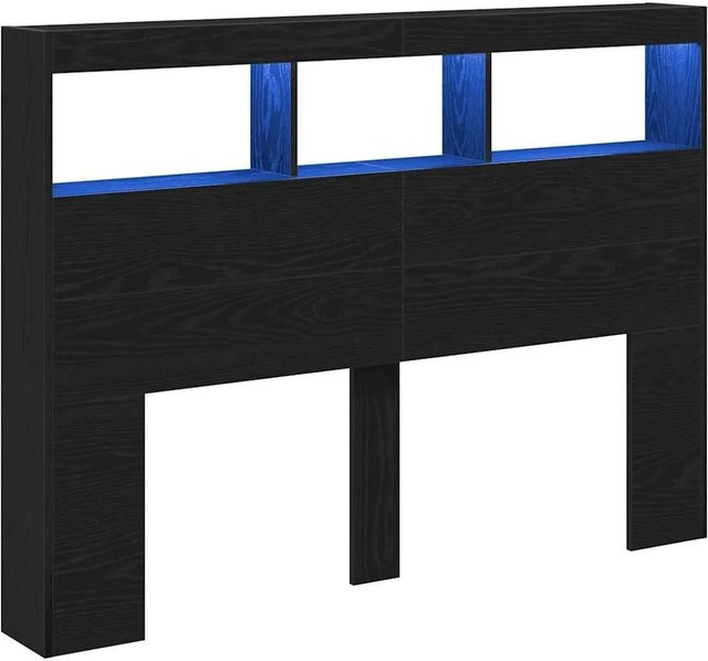 vidaXL LED-Kopfteil mit Ablage und USB-Anschluss, Schwarz in Eichen-Optik, B/T/H: 140 x 17 x 102 cm - Bild 1