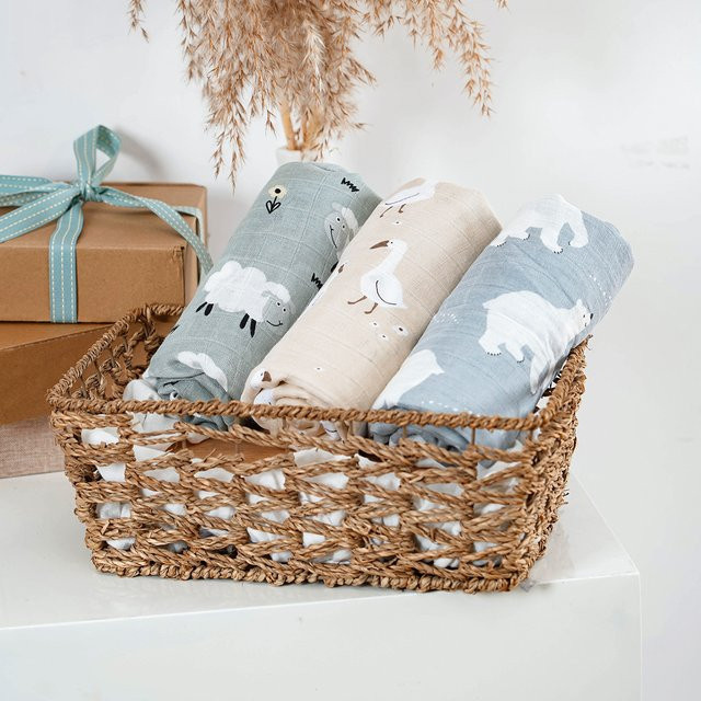 Elinfant 3er-Set Musselin-Wickeldecken aus weicher Bambus-Baumwolle für Neugeborene in Multicolour mit Tiermotiven - Bild 1
