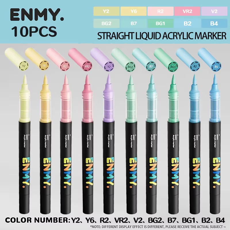ENMY Acryl-Markierungsstifte Set mit 10 Stück, flüssige Acrylfarbe Marker in Mehrfarben für DIY-Kunst auf Stoff, Leinwand, Stein, Glas, Holz und Papier - Bild 5