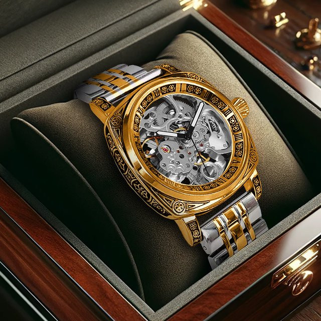 CAROTIF Armbanduhr Automatik, Edelstahl, Gold, Weiß, Herren - Bild 1
