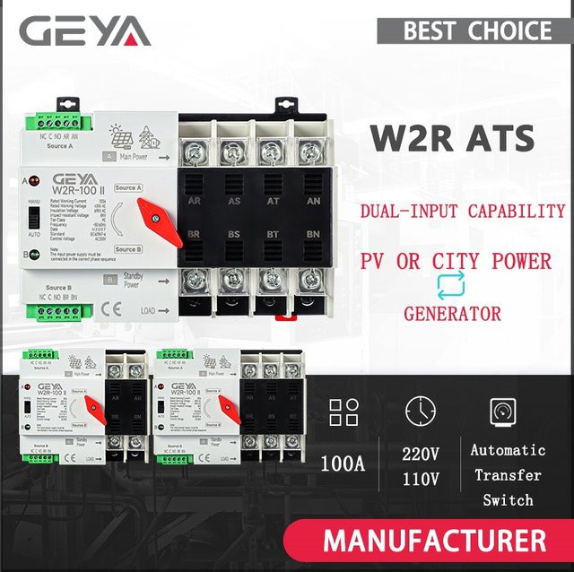 GEYA Automatischer Transferschalter ATS Dual Power 100A für PV Solar oder City Power 110V 220V in Weiß - Bild 1
