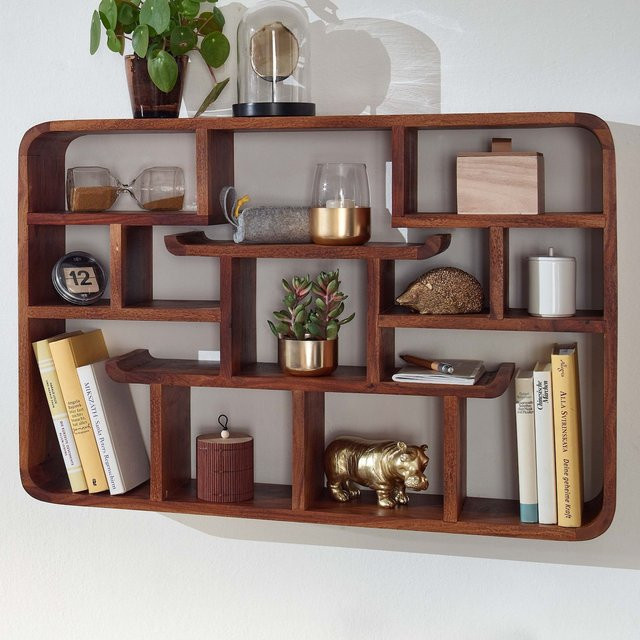 Massives Wandregal Finebuy aus Holz in Braun, Schweberegal für Wohnzimmer und Esszimmer, B: 80 cm, H: 55 cm, T: 15 cm - Bild 1