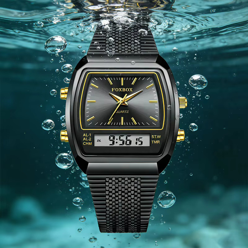 FOXBOX Armbanduhr, Quarz, Digitaluhr, Edelstahl, Schwarz, Herren - Bild 4