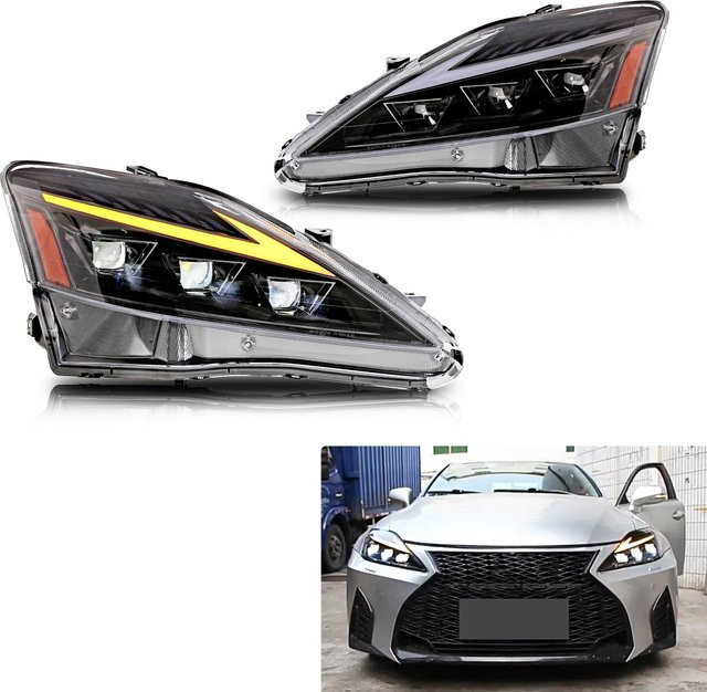 LED-Scheinwerfer für Lexus IS250 IS350 ISF IS ii 2006–2013 mit DRL, dreifachen Projektoren und sequentiellen Blinkern - Bild 1