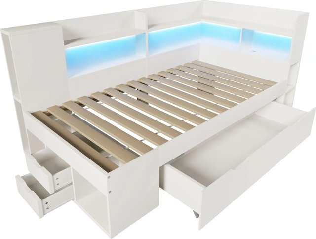 Merax Tagesbett in Weiß mit LED-Unterbettbeleuchtung, USB-C Ladeport und Schubladen, B/T/H: 223 x 90 x 95 cm - Bild 1