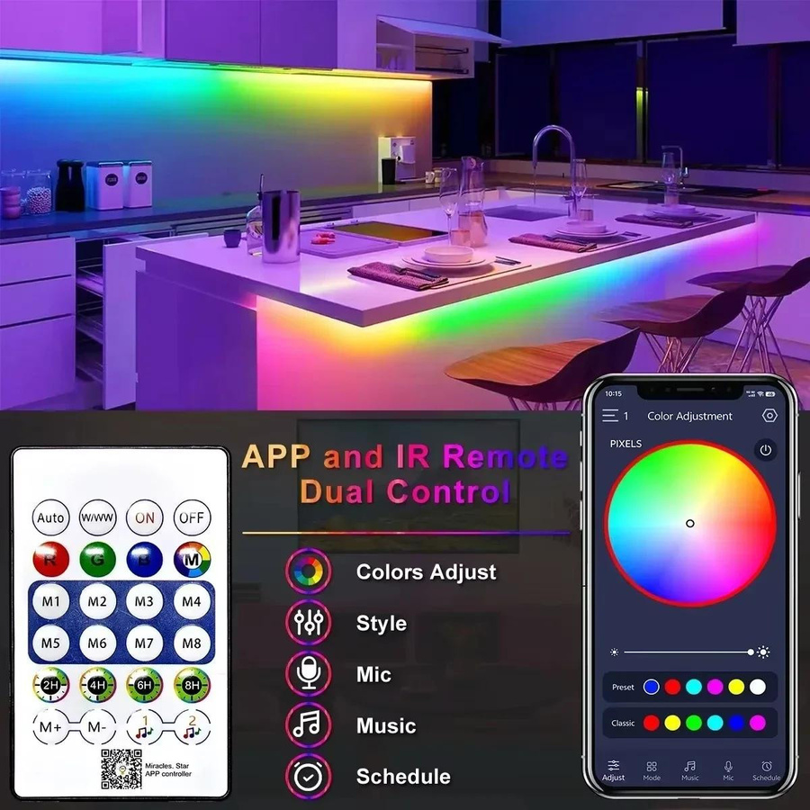 Saimili RGBIC Neon LED Streifenlicht, 1m bunt, USB 5V wasserdichtes Neon Flex Seil mit App Bluetooth WLAN Musiksynchronisation und Fernbedienung für Gaming-Raum und Party Dekoration - Bild 5