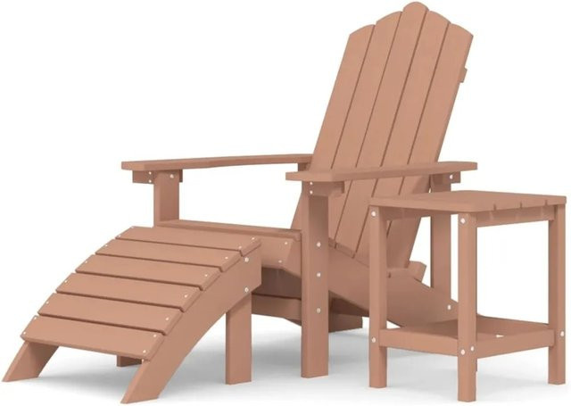 Furnicato Adirondack Gartenstuhl Set mit Hocker und Tisch aus HDPE in Braun - Bild 1