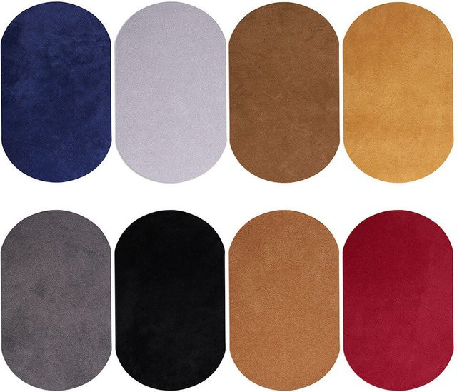 5 Stück Aufnäher zum Aufbügeln aus Wildlederimitat in Beige und Multicolour, ovale Reparaturflicken für Kleidung und Jeans - Bild 1