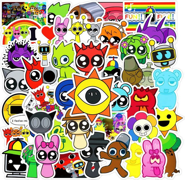 60 Stück Incredibox Sprunki Aufkleber, wasserfeste DIY Sticker in Multicolor für Scrapbooking, Handy und Skateboard - Bild 1