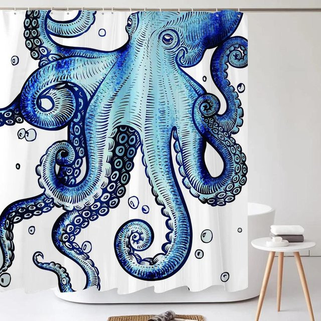 Baifenbai Home Furnishing Duschvorhang Oktopus Meere in Blau, wasserdicht und waschbar, B/H: 180 x 180 cm - Bild 1
