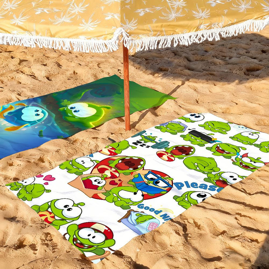 Schnelltrocknendes Strandhandtuch Om Nom Stories Frosch Motiv in Weiß, B: 30 cm, H: 60 cm - Bild 2