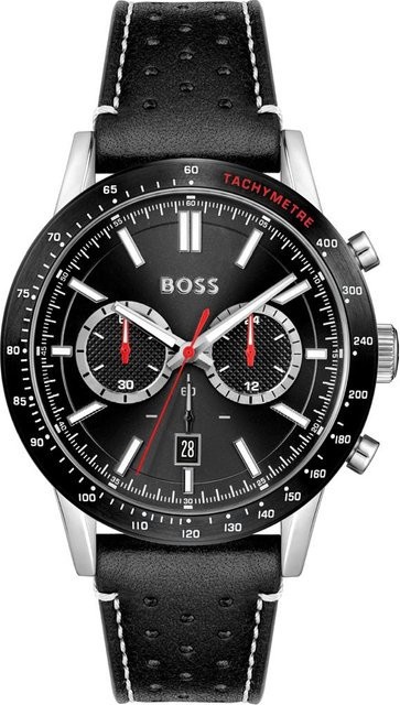 Hugo Boss Chronograph, Quarz, Edelstahl, 44 mm, Leder, Schwarz, Herren - Bild 1