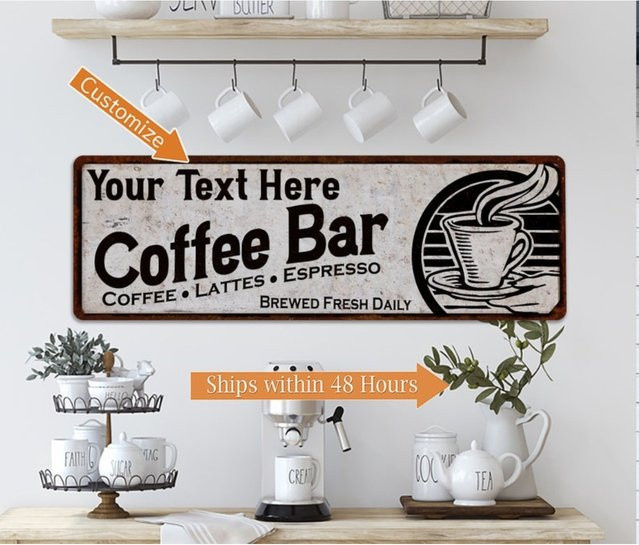 Personalisiertes Kaffeebar-Schild von CIFBUY in Weiß, Vintage-Design aus Metall, Wanddekoration für Küche und Café, B: 30 cm, H: 15 cm - Bild 1