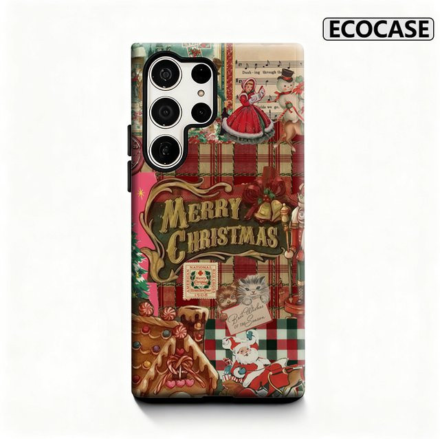 Vintage Weihnachtsmuster Handyhülle für Samsung Galaxy S25 Ultra, S24 und S23 Ultra Plus in Multicolour mit glänzender doppellagiger Rückseite - Bild 1