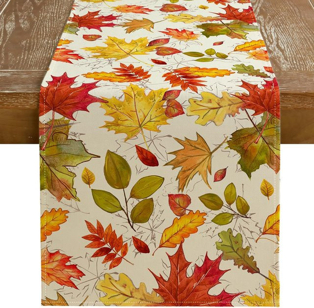 JMG Household Supplies Tischläufer aus Leinen mit Herbst-Ahornblatt-Design, Mehrfarbig, B: 150 cm, T: 33 cm - Bild 1