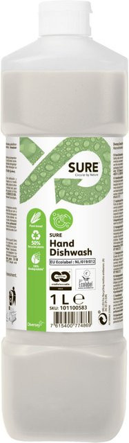Diversey SURE Hand Dishwash Umweltfreundliches flüssiges Handgeschirrspülmittel transparent 1 l 6er Pack - Bild 1