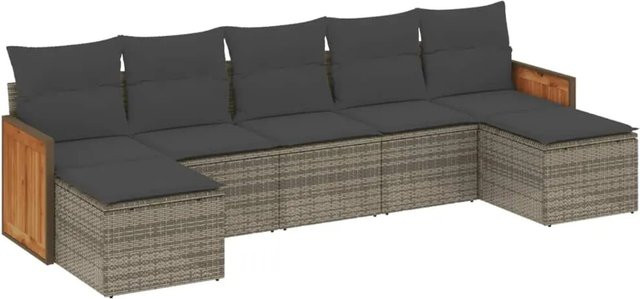 vidaXL 7-tlg Garten-Sofagarnitur aus Poly-Rattan in Grau mit Kissen und Metallgestell - Bild 1