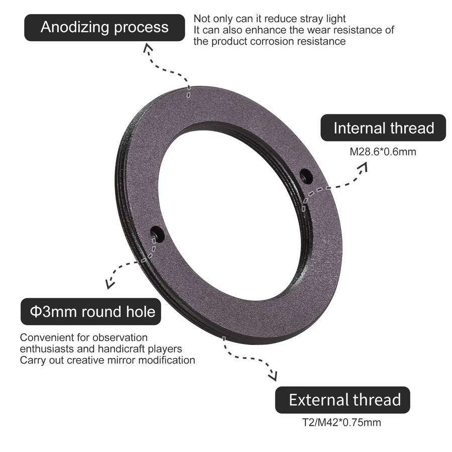 Datyson T2-M28.6 Astronomischer Teleskopfilter-Adapterring in Schwarz für ASI-Kameras mit 1,25-Zoll-Filteranschluss - Bild 3