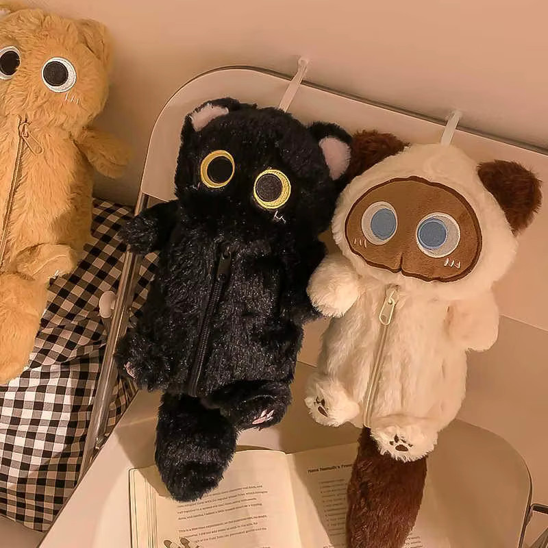 Umfinger Federmäppchen aus Plüsch mit Cartoon-Katzen-Design, buntes Schreibwaren-Etui mit großem Fassungsvermögen - Bild 2