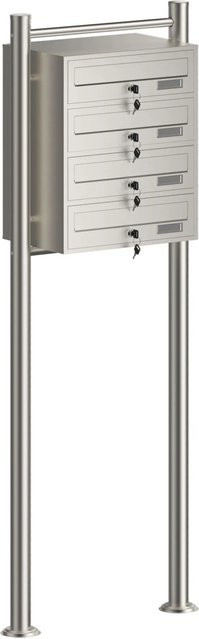Wiltec Briefkastenanlage aus Edelstahl mit 4 Briefkästen, Standbriefkasten, H x B x T: 1500 x 556 x 270 mm - Bild 1