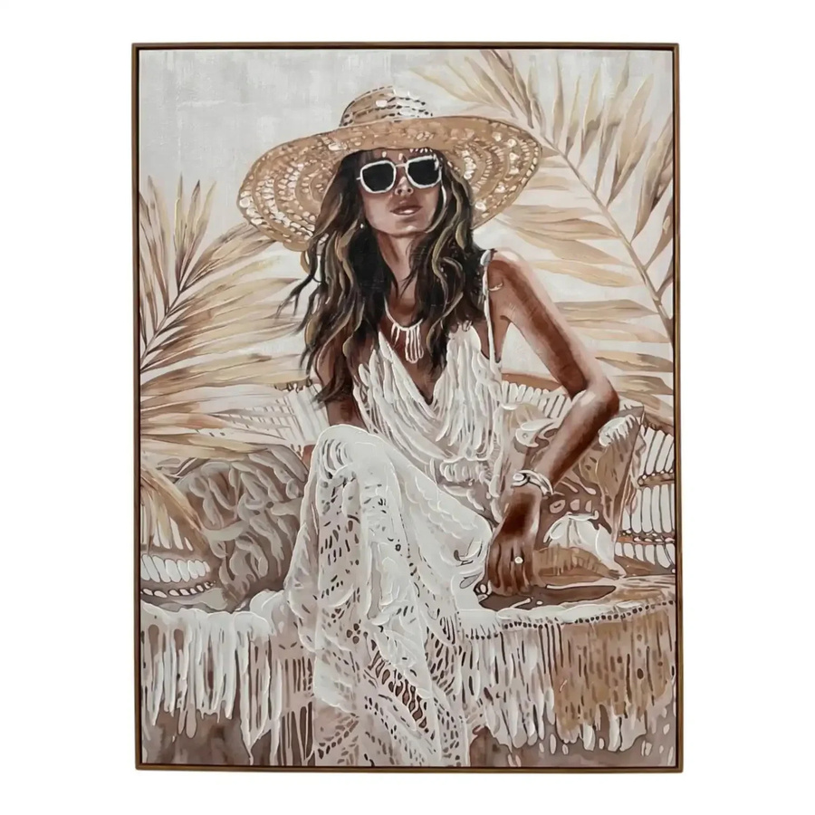 Mansion atmosphere Canvasbild Rosalie – Frau mit Hut im Boho-Stil, Beige/Sand/Braun, B: 90 cm, H: 120 cm - Bild 1