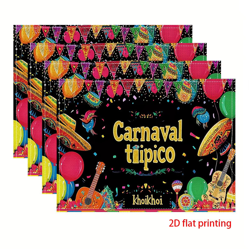 Tiipico Karnevals-Tischset aus Leinen mit buntem Luftballon, Instrumente und Konfetti-Design, Mehrfarbig, Breite: 40 cm - Bild 2