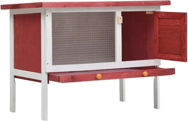 vidaXL Kaninchenstall aus lackiertem Kiefernholz in Rot mit 1 Ebene und Drahtgitter, B/T/H: 120 x 45 x 65 cm - Bild 1