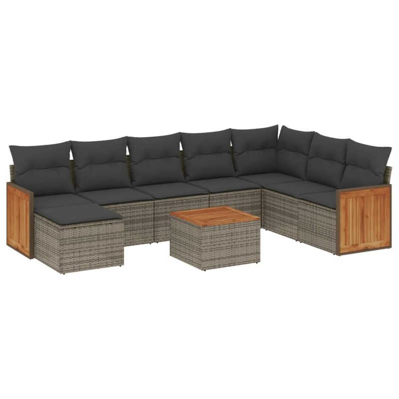 Vidaxl 9-teiliges Gartenmöbel-Set aus Polyrattan und Akazie mit Kissen in Grau - Bild 2