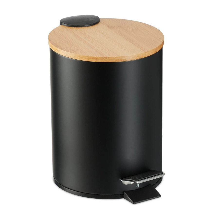 Relaxdays Kosmetikeimer aus Eisen und Bambus mit Softclose-Funktion, Schwarz, B: 23,5 cm, T: 17 cm, H: 21 cm - Bild 2