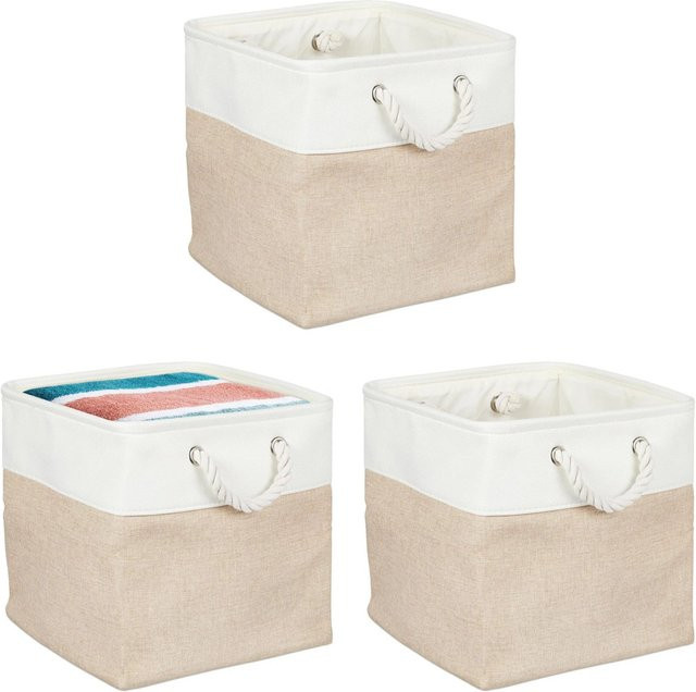 Relaxdays Aufbewahrungskorb aus Leinen in Beige mit Metallrahmen, 3er Set, B/T/H: 30 x 30 x 30 cm - Bild 1