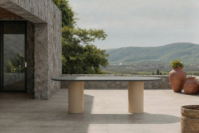 Hartman Shades of Colour Valencia Esstisch aus Aluminium und Keramik in Anthrazit und Braun mit ovaler Platte und Säulengestell, B: 220 cm, T: 100 cm, H: 75 cm - Bild 1