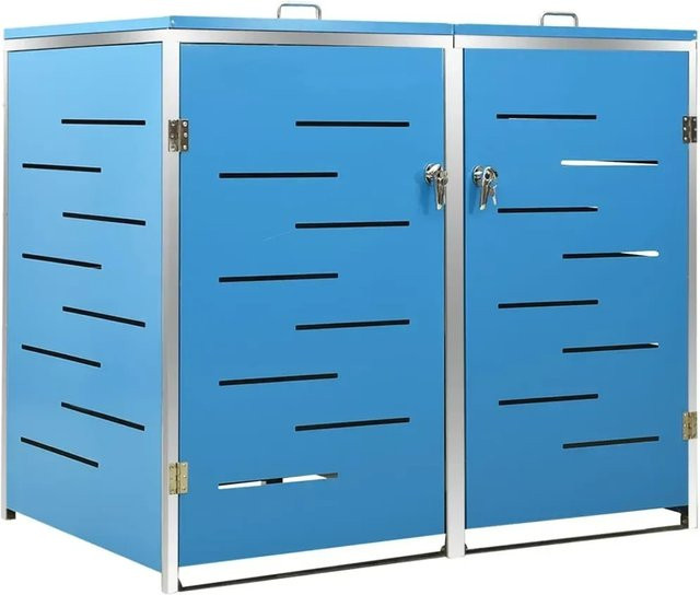 vidaXL Mülltonnenbox für 2 Tonnen aus Edelstahl und verzinktem Stahl in Blau, B/T/H: 138 x 77,5 x 112,5 cm - Bild 1