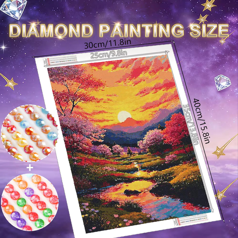 HUACAN AB Diamantmalerei Aurora-Wald mit Sonnenuntergang-Landschaft als 5D DIY Diamant-Mosaik zur Wandmontage - Bild 1