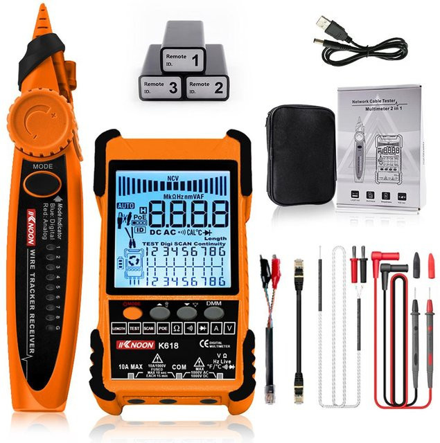 KKNOON K618 Tragbarer Kabeltester mit LCD-Display für POE-Tests in Orange - Bild 1