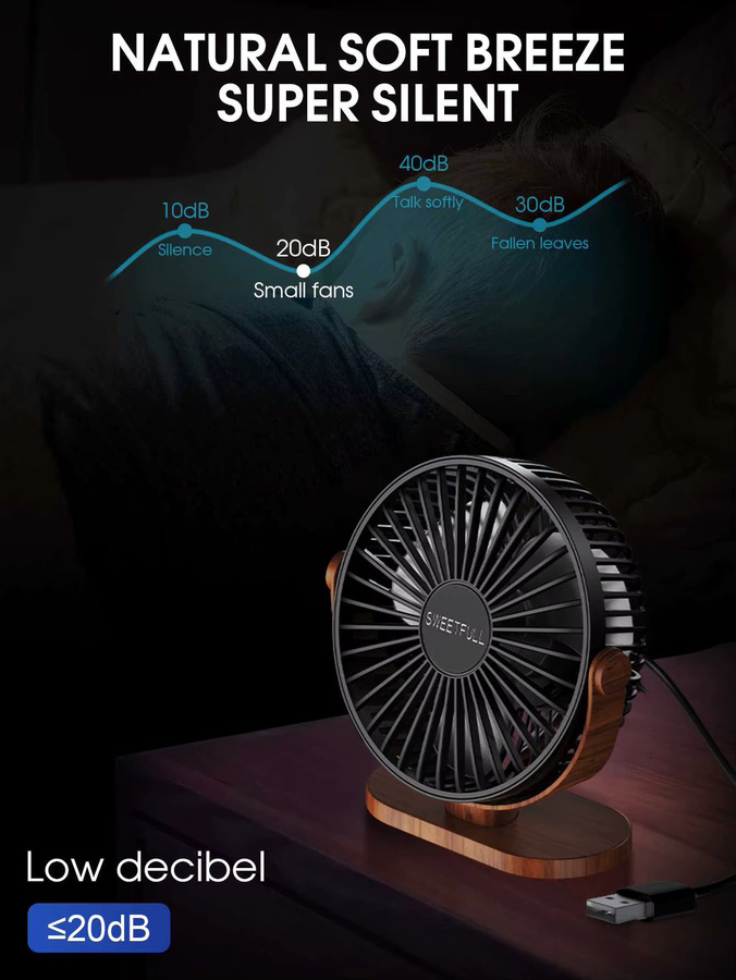 Sweetfull Mini USB-Ventilator in Pink mit 3-Gang-Einstellung für Desktop und Wandmontage - Bild 4