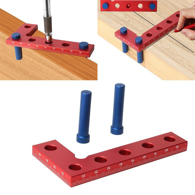 Quadratisches Mini-Lineal aus Aluminium in Rot für 90 Grad Markierungen und Holzbearbeitung mit metrischer und imperialer Skala - Bild 1