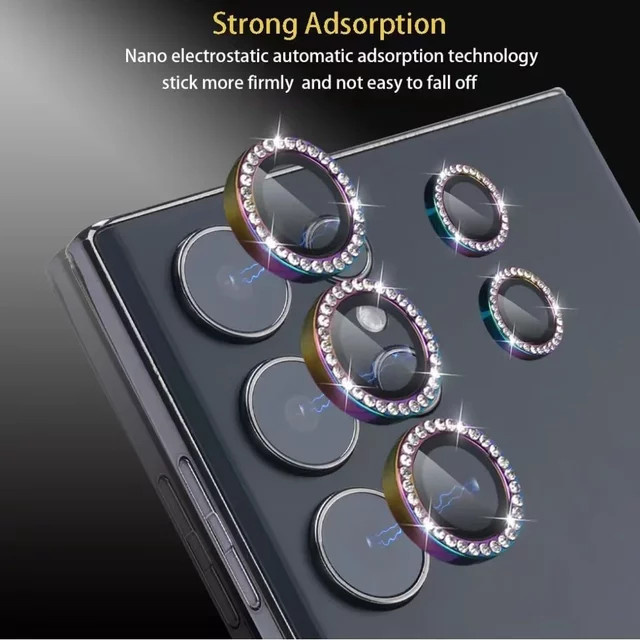 Diamant Ring Kamera Schutz für Samsung Galaxy S25 Ultra, S25 Plus und S24 Ultra in Silber mit Objektiv Glas Schutzhülle - Bild 1