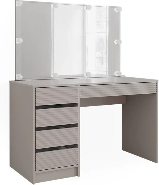 Vicco Schminktisch Sherry Cashmere in Beige und Weiß mit LED-Beleuchtung und Spiegel, Breite: 120 cm - Bild 1