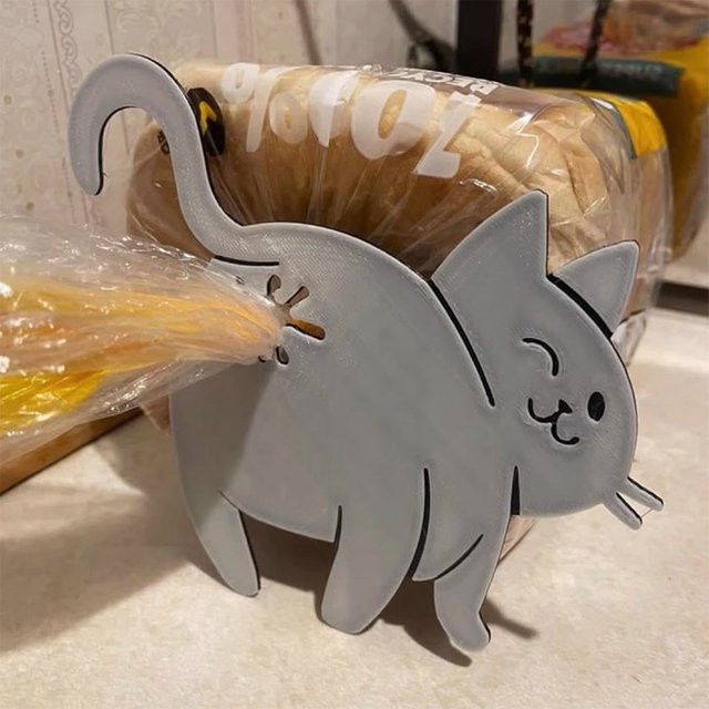 JETTING 2er-Set 3D Katze Snack-Beutel-Clips aus Kunststoff, Grau - Bild 1