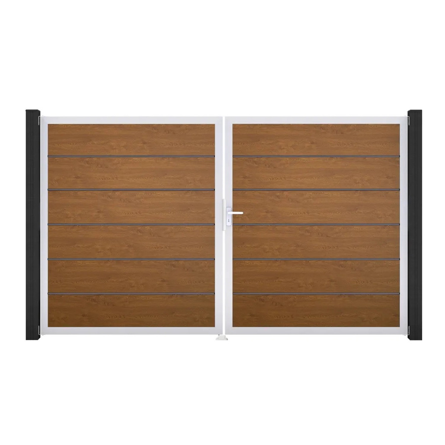 GroJa Tor Basicline Premium 2-flügelig Golden Oak in Braun, Breite: 306 cm, Höhe: 180 cm, DIN Rechts mit Sichtschutz - Bild 2