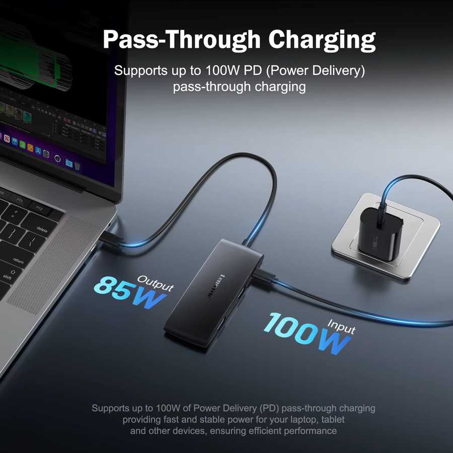 Lemorele USB-C Hub 10 Ports Dockingstation in Grau mit Dual HDMI 4K, VGA, USB 3.0, PD 100W und SD Kartenleser für MacBook - Bild 5