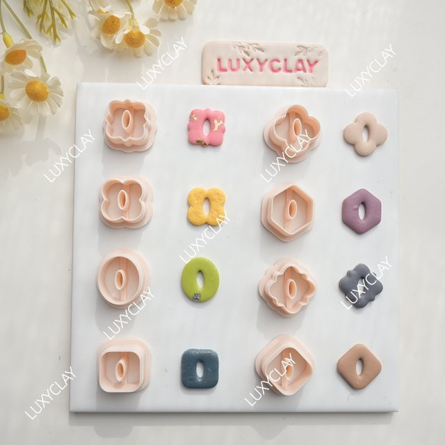 8 Stück hohle Tonformen aus Kunststoff für Polymer Clay zur Herstellung von Schmuck und Ohrringen mit geometrischen Formen wie Oval, Quadrat, Sechseck, Diamant und Blume - Bild 1