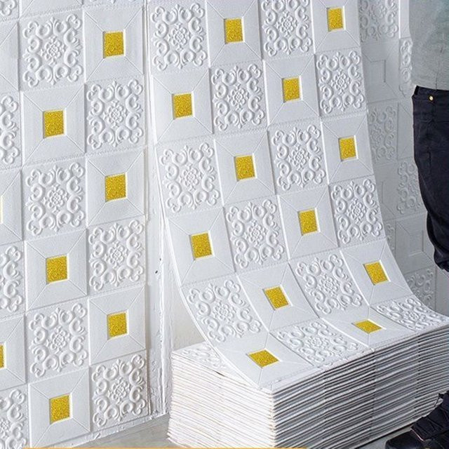 Selbstklebende 3D Schaumstoffplatten Wandaufkleber in Weiß und Lila, geometrisches Design, Wasserdicht, B/H: 70 x 70 cm, Marke ctzsoop - Bild 1