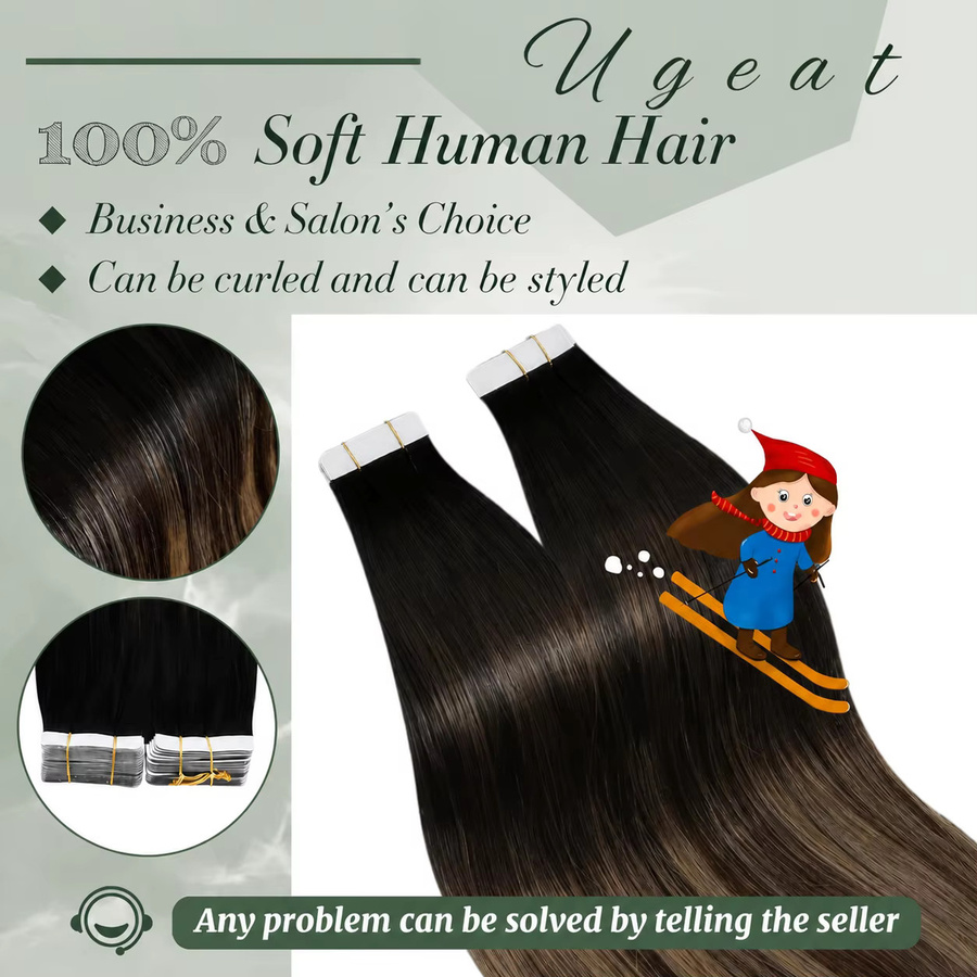 Ugeat Tape-in Haarverlängerungen Echthaar, Balayage, Glatt, 20 Teile - Bild 3