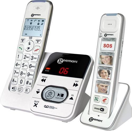 Geemarc PACK Mobility 295 Schnurloses Seniorentelefon mit Anrufbeantworter, Foto-Tasten, beleuchtetem Display und großen Tasten in Weiß - Bild 1